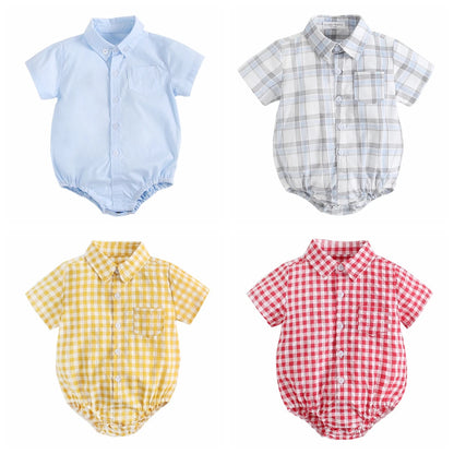 Baby Boys Bodysuits Short Sleeve Plaid Cotton