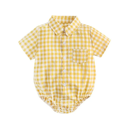 Baby Boys Bodysuits Short Sleeve Plaid Cotton