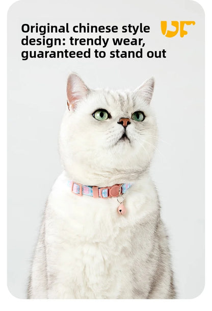 Wholesale Modern Luxury Polyester Pet Collar Anti-Suffocation Safety Buckle Rivet Customizable Bell Tag Accessories for Cats