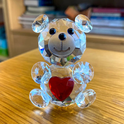 Love Heart Crystal Bear Figurines Glass Fashion Ornament Craft Lovely Animal Paperweight Wedding Home Decor Christmas Gifts