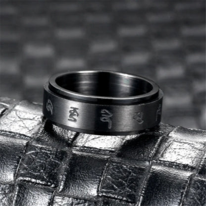 Anxiety Fidget Spinner Buddhism Mantra Rings 8mm Black Color Stainless Steel Spinning Rotating Ring for Men Women Jewelry Gift