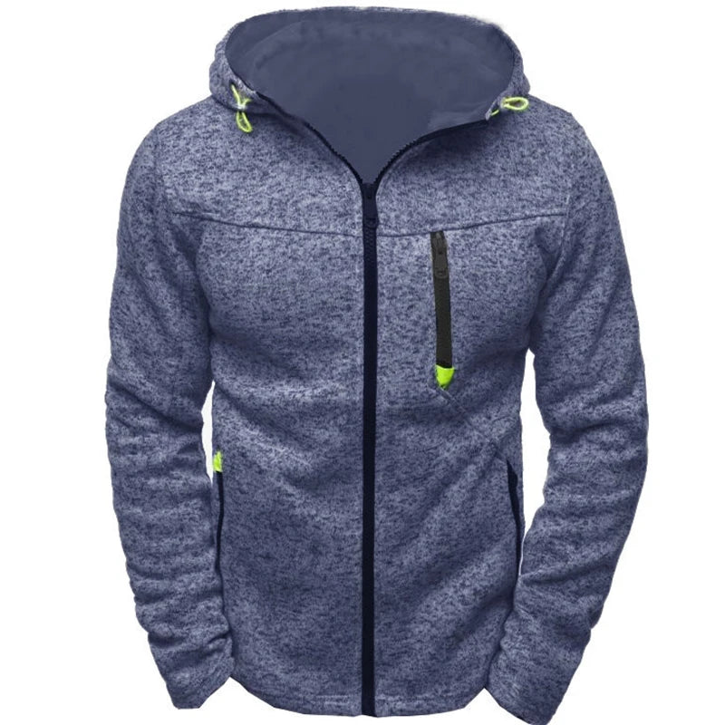 Men's Full Zip Hoodie Solid Color Zipper Hooded Daily Fitness Basic Thin Fleece Hoodies Sweatshirts Long Sleeve Blue Gray Black