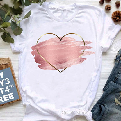Rainbow Heart Print Lgbt T Shirt Summer Top Female T-Shirt Cute Girl Tumblr Clothes Tee Shirt Femme Streetwerar 90s 00s Tshirt