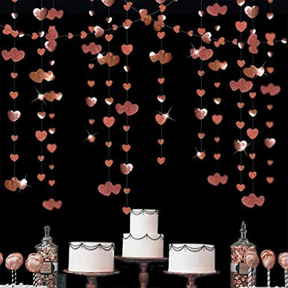 Bridal Shower Red Heart Garlands Double Sided Paper Hanging Streamers For Mother's Day Wedding Bachelorette Party Decorations