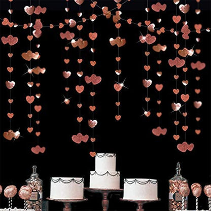 Bridal Shower Red Heart Garlands Double Sided Paper Hanging Streamers For Mother's Day Wedding Bachelorette Party Decorations