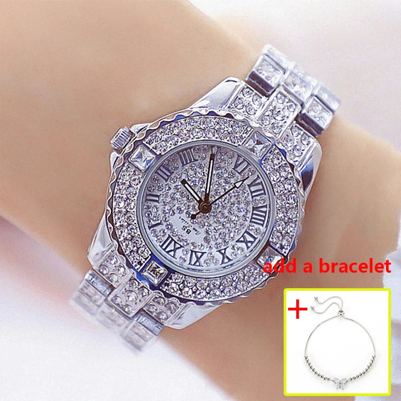 Women's gold diamond rhinestone watches.