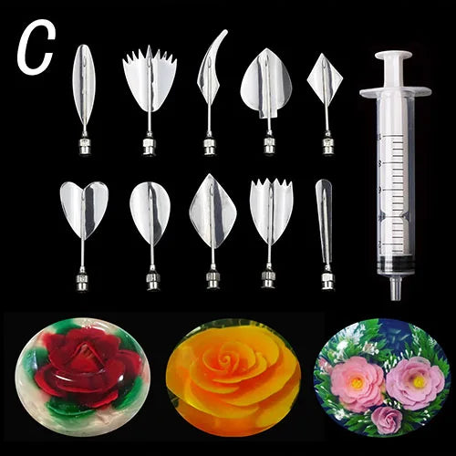14 style 3D Gelatin Cake  Mold Jelly Art Pudding Flowers Stainless Steel Nozzle Syringe  Needle Kit Cake Decorating Tools