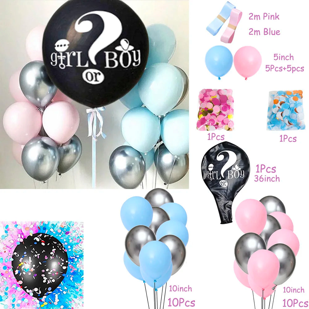 1 Set Giant Boy Or Girl Gender Reveal Black Latex Baby Shower Confetti Ballons