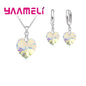 Love Heart Shape Women 925 Sterling Silver Color Bridal Jewelry Set For Wedding Fashion Crystal Pendants Necklaces Earring Set