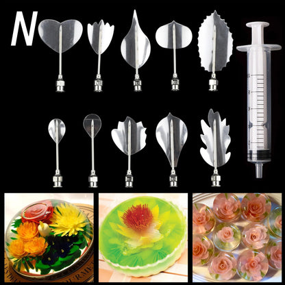 14 style 3D Gelatin Cake  Mold Jelly Art Pudding Flowers Stainless Steel Nozzle Syringe  Needle Kit Cake Decorating Tools
