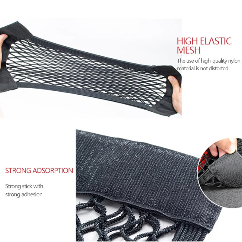 Universal Car Trunk Mesh Organizer – Tailgate Storage Net & Seat‑Back Pocket with Magic Tape