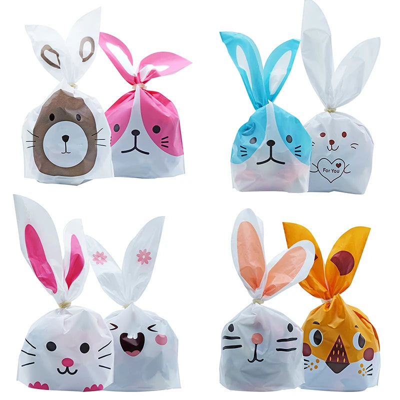 20PCS Kids Birthday Party Decoration Easter Carrot Candy Bag Easter Rabbit Gift Bag Candy Cones Transprant Plastic Bag
