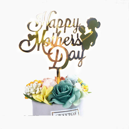 Happy Mothers Day Cake Topper Gold Red Tulip Acrylic MOM Birthday Party Cake Toppers Dessert Decoration Mother's Day Gifts