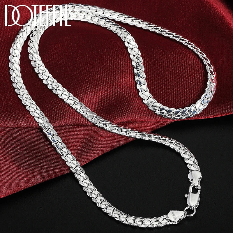 Sterling Silver 925 - 8/16/18/20/22/24 Inch 6mm Side Chain Necklace Bracelet For Woman Men Fashion Charm Wedding Jewelry