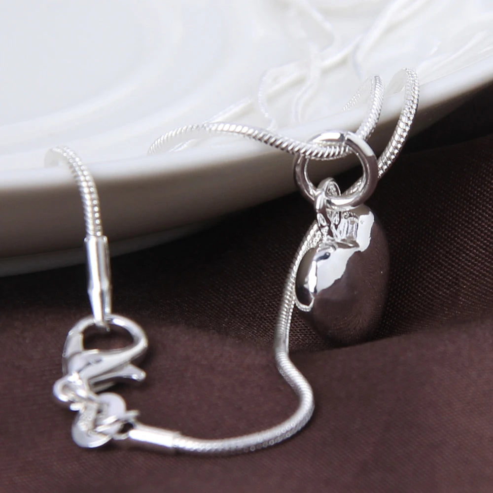 Sterling Silver 925 Solid Small Heart Pendant Necklace 16-30 Inch Snake Chain For Women Wedding Charm Fashion Jewelry