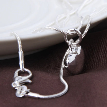Sterling Silver 925 Solid Small Heart Pendant Necklace 16-30 Inch Snake Chain For Women Wedding Charm Fashion Jewelry