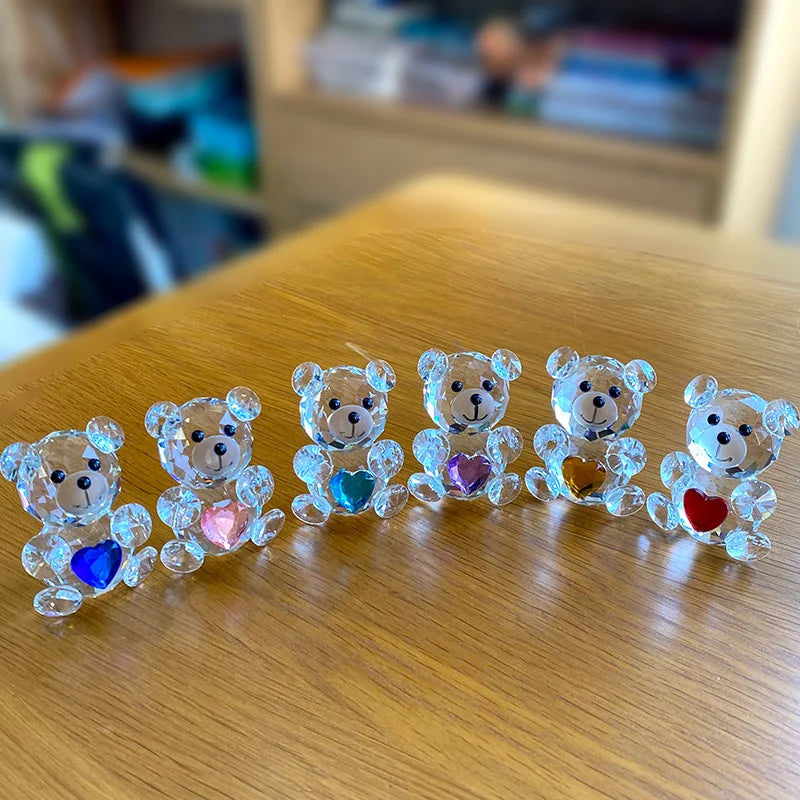 Love Heart Crystal Bear Figurines Glass Fashion Ornament Craft Lovely Animal Paperweight Wedding Home Decor Christmas Gifts