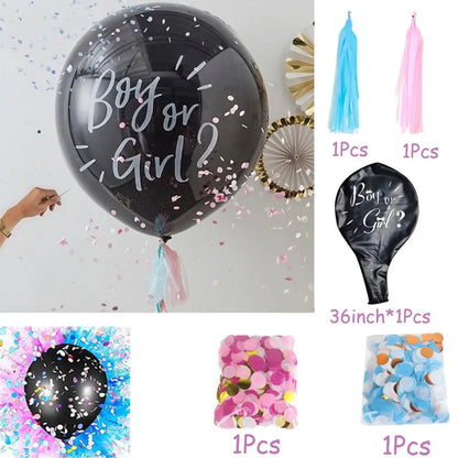 1 Set Giant Boy Or Girl Gender Reveal Black Latex Baby Shower Confetti Ballons