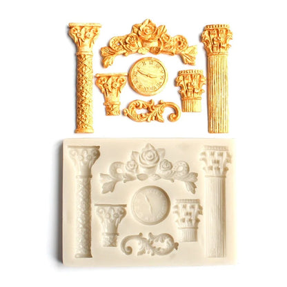 3D Roman Pillars Silicone Cake Mold Fondant Cake Decorating Tools Sugarcraft Clock Flower Chocolate Gumpaste Mold