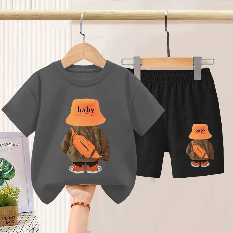 Summer Boys Sportswear Set Trendy Casual T-Shirt and Shorts Short-Sleeved Suit for Baby Boys