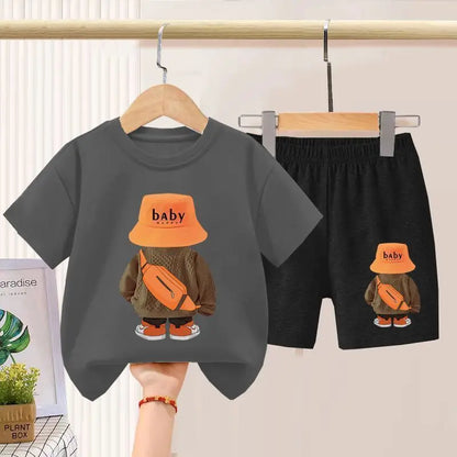 Summer Boys Sportswear Set Trendy Casual T-Shirt and Shorts Short-Sleeved Suit for Baby Boys