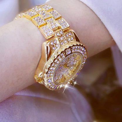 Women's gold diamond rhinestone watches.