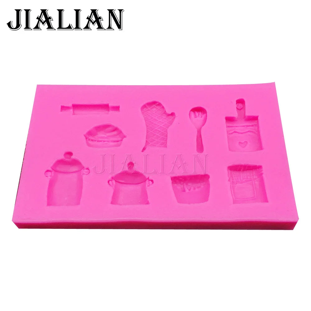 Free shipping Rolling pin pot gloves Toys chocolate wedding cake decorating tools DIY baking fondant silicone mold T0406