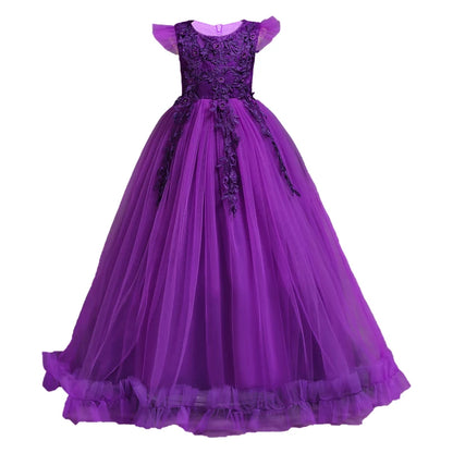 Girls' Princess Formal Dress: Flower Lace Sleeveless Long Dress, Ideal for Weddings and Costumes (Ages 4-15)
