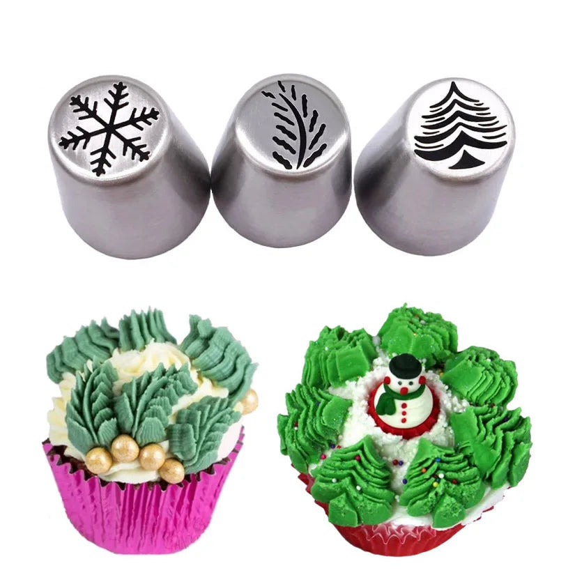 3 pcs/set Snow Christmastree Stainless Steel Russian Tulip Icing Piping Nozzles Cupcake Fondant Cake Decorating Tip Sets