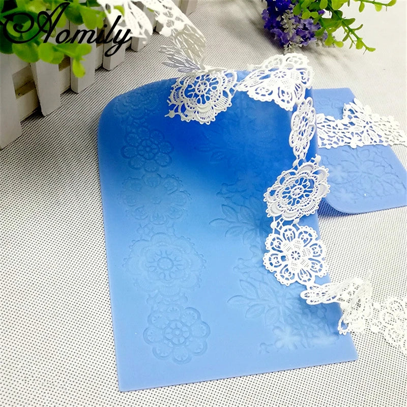 Aomily 40x12.7cm Lace Flower Wedding Cake Silicone Beautiful Flower Lace Fondant Mold Mousse Sugar Craft Icing Mat Pastry Tool