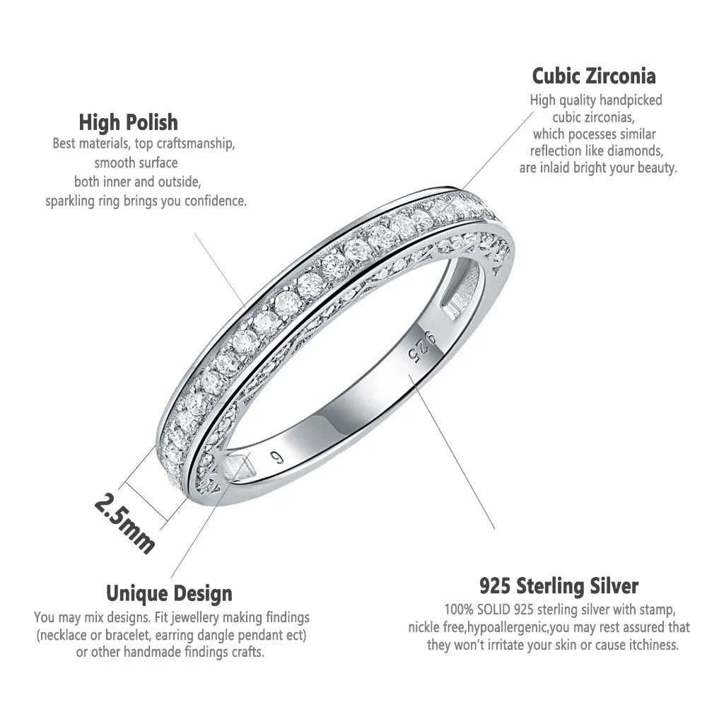 925 Sterling Silver Straight Stackable Wedding Ring Engagement Band For Women Trendy Jewelry Size 5-12