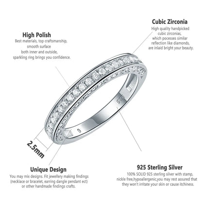 925 Sterling Silver Straight Stackable Wedding Ring Engagement Band For Women Trendy Jewelry Size 5-12