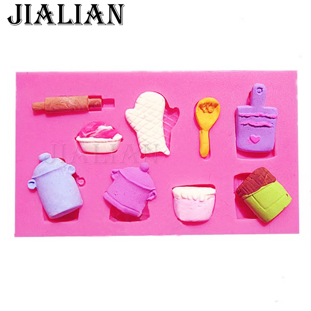 Free shipping Rolling pin pot gloves Toys chocolate wedding cake decorating tools DIY baking fondant silicone mold T0406