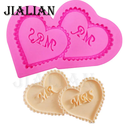 Mr & Mrs Heart Letter Silicone Mold – Fondant, Chocolate & Cookie Mould for Wedding Cake Decorating