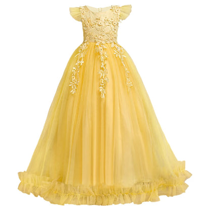 Girls' Princess Formal Dress: Flower Lace Sleeveless Long Dress, Ideal for Weddings and Costumes (Ages 4-15)