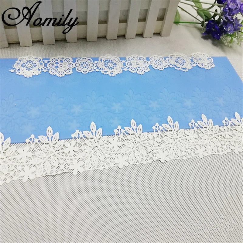 Aomily 40x12.7cm Lace Flower Wedding Cake Silicone Beautiful Flower Lace Fondant Mold Mousse Sugar Craft Icing Mat Pastry Tool
