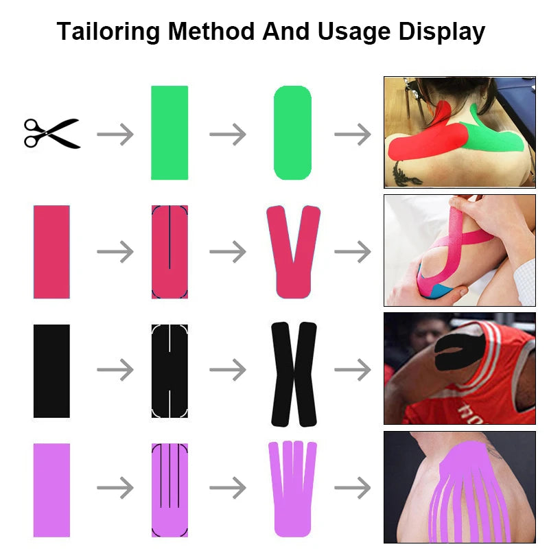 Waterproof Kinesiology Tape (5 Sizes) – Elastic Athletic Support Bands for Sports Recovery, Gym Training & Muscle Relief