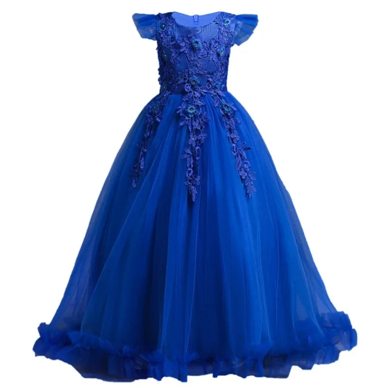 Girls' Princess Formal Dress: Flower Lace Sleeveless Long Dress, Ideal for Weddings and Costumes (Ages 4-15)