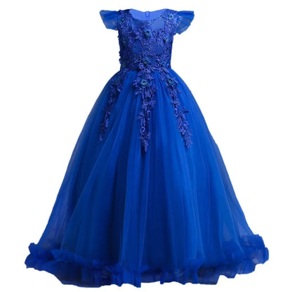 Girls' Princess Formal Dress: Flower Lace Sleeveless Long Dress, Ideal for Weddings and Costumes (Ages 4-15)