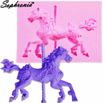 Sophronia 3D Carousel Horse Silicone Mold Fondant Cake Decorating Tools Chocolate Moulds Kitchen Baking Cupcake CandyForms  m895