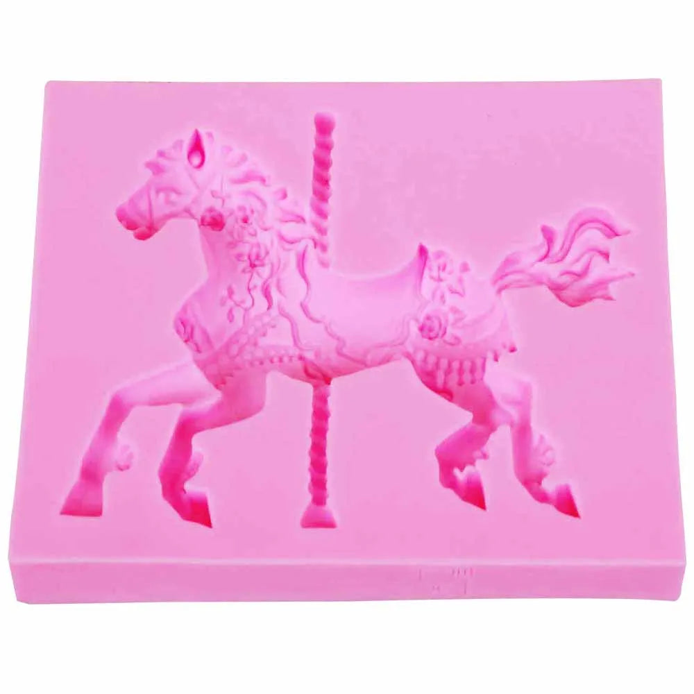Sophronia 3D Carousel Horse Silicone Mold Fondant Cake Decorating Tools Chocolate Moulds Kitchen Baking Cupcake CandyForms  m895