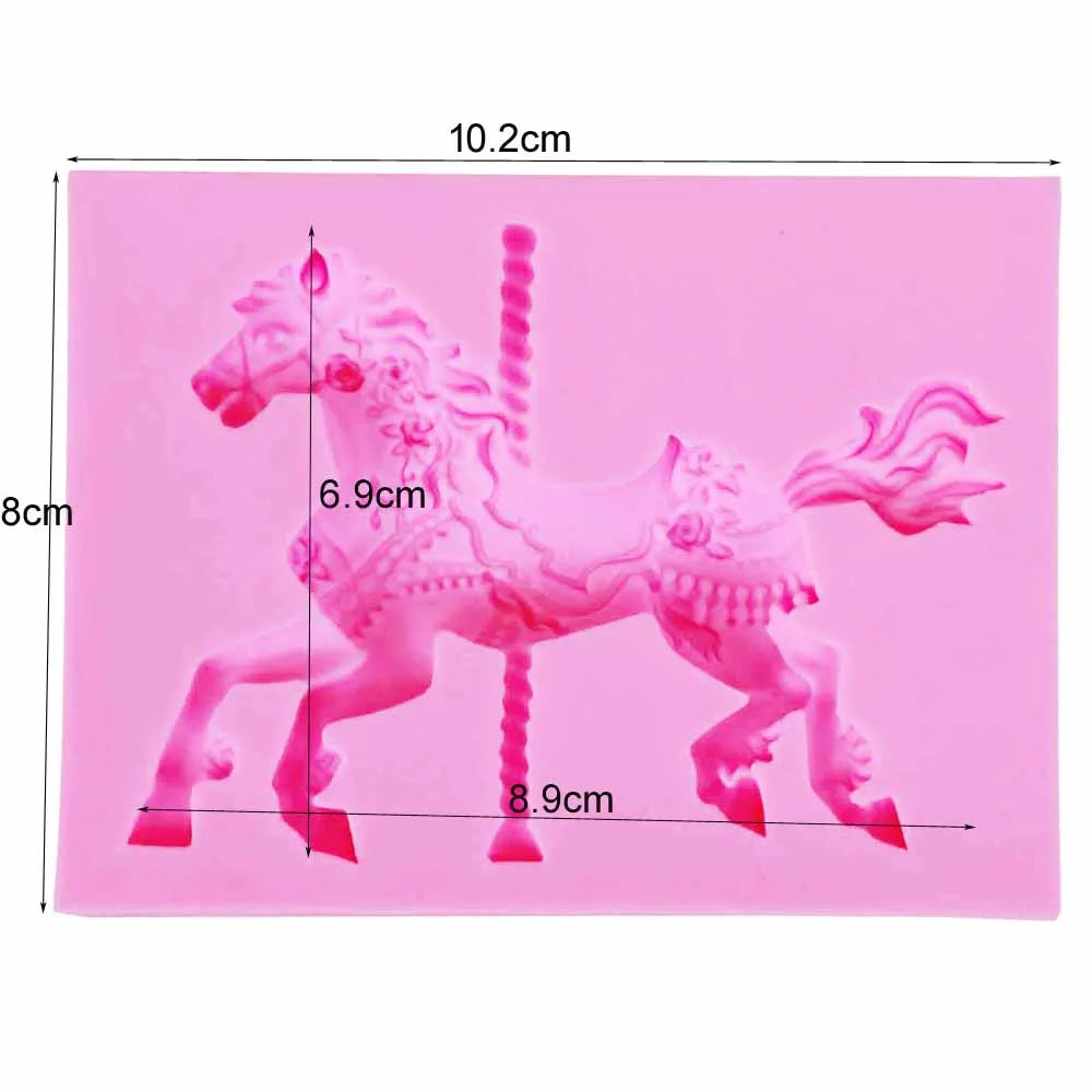 Sophronia 3D Carousel Horse Silicone Mold Fondant Cake Decorating Tools Chocolate Moulds Kitchen Baking Cupcake CandyForms  m895