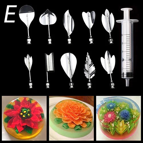 14 style 3D Gelatin Cake  Mold Jelly Art Pudding Flowers Stainless Steel Nozzle Syringe  Needle Kit Cake Decorating Tools