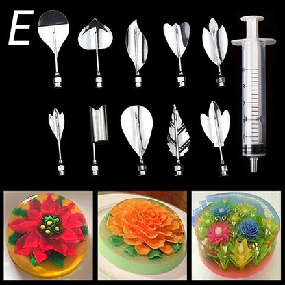 14 style 3D Gelatin Cake  Mold Jelly Art Pudding Flowers Stainless Steel Nozzle Syringe  Needle Kit Cake Decorating Tools