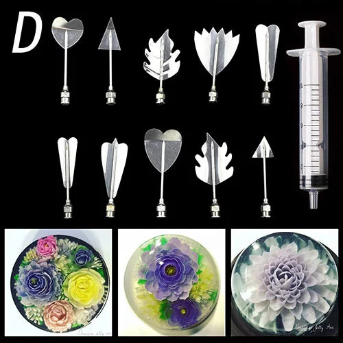 14 style 3D Gelatin Cake  Mold Jelly Art Pudding Flowers Stainless Steel Nozzle Syringe  Needle Kit Cake Decorating Tools