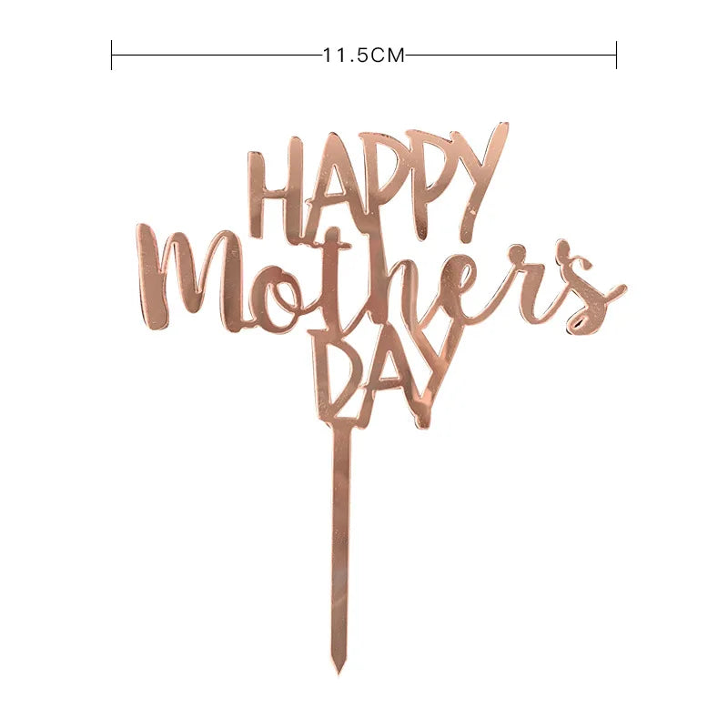 Happy Mothers Day Cake Topper Gold Red Tulip Acrylic MOM Birthday Party Cake Toppers Dessert Decoration Mother's Day Gifts
