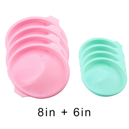FAIS DU 2-8pcs Silicone Cake Pan 4/6/8inch Round Cake Layer Set Silicone Bakeware Mold for Baking Tools Rainbow Cake and Mousse