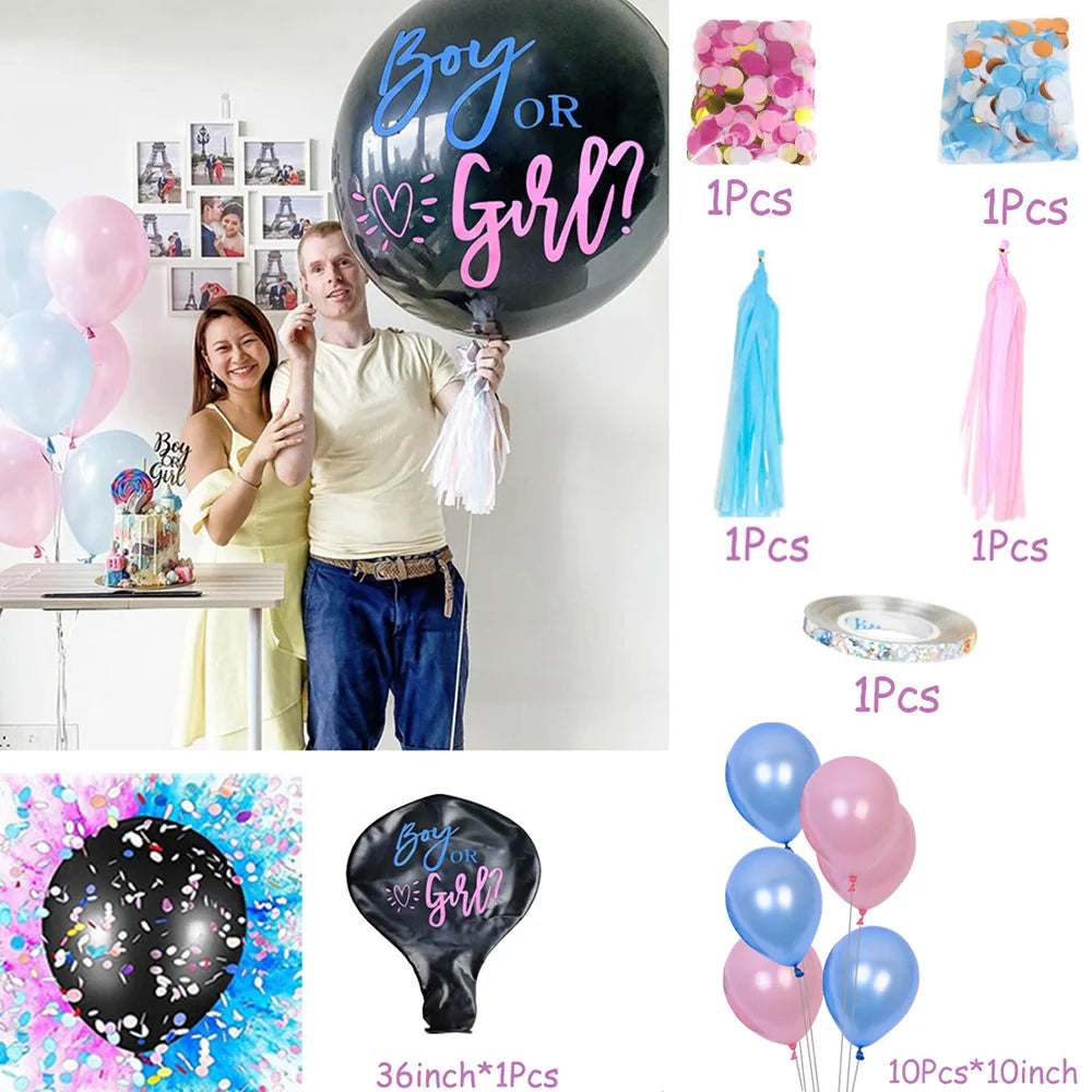 1 Set Giant Boy Or Girl Gender Reveal Black Latex Baby Shower Confetti Ballons