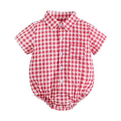Baby Boys Bodysuits Short Sleeve Plaid Cotton