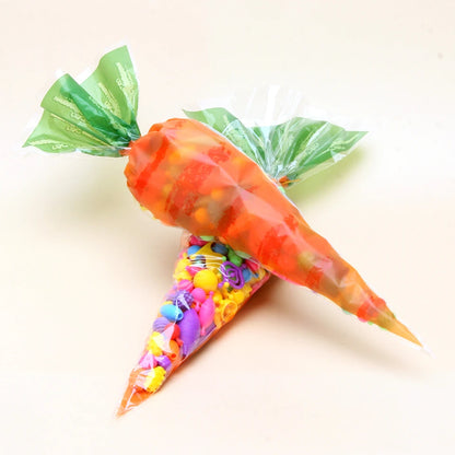 20PCS Kids Birthday Party Decoration Easter Carrot Candy Bag Easter Rabbit Gift Bag Candy Cones Transprant Plastic Bag
